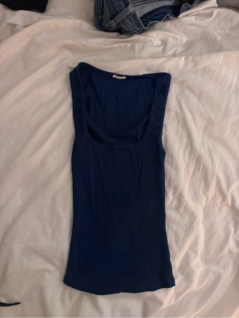 Garage Navy Ribbed Scoop Neck Tank Top Midnight Blue
